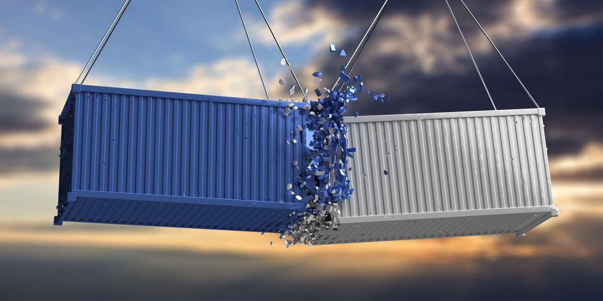 Two containers crashing in the sky