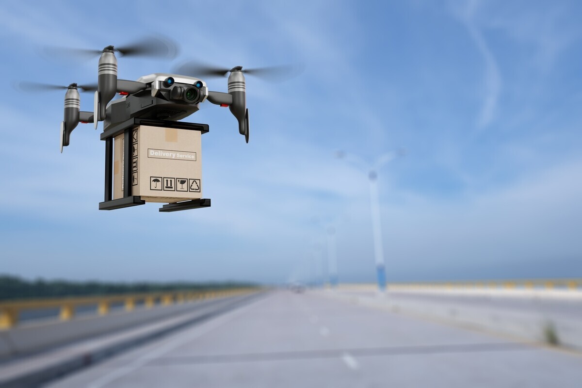 Drone transporting a package
